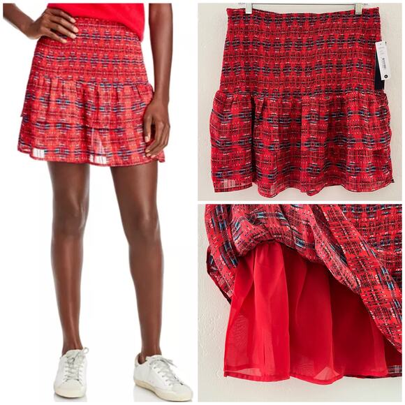 Aqua Dresses & Skirts - Aqua x Pendleton Bloomingdales Exclusive Skirt Women's XL Red Mini Smocked NEW